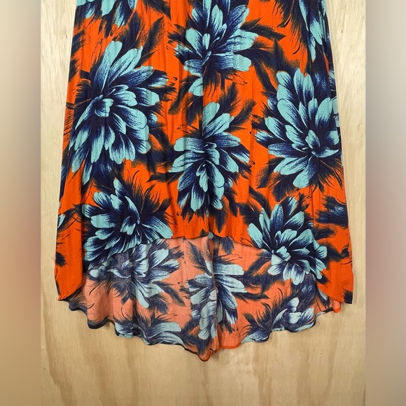 Anthropologie Maeve Orang And BlueFloral HI-LOW Sleeveless Dress Sz 8 - Picture 6 of 11